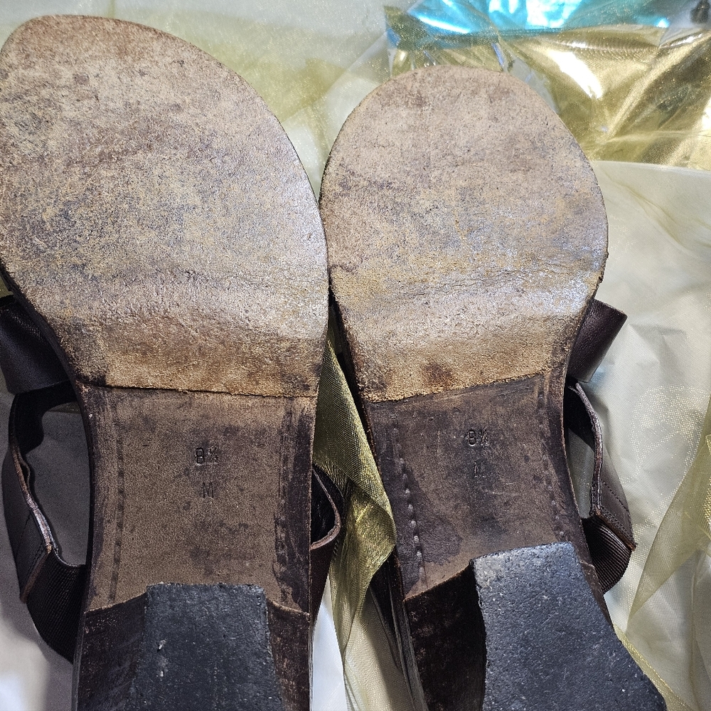 1997  Donald J Pliner Espresso Leather Strappy Block-Heel Sandals – Size 8.5M - Picture 10 of 12